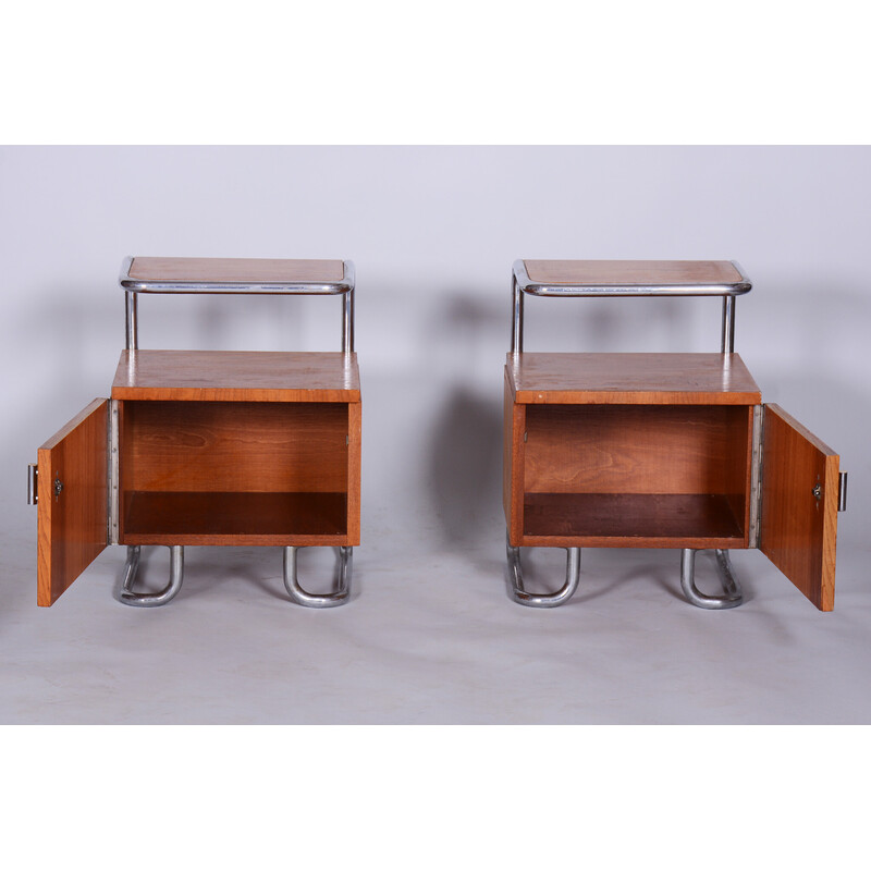 Pair of vintage oakwood night stands by Mucke-Melder, Czechoslovakia 1930