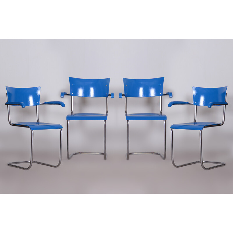 Set of 4 vintage armchairs in beech plywood and chrome-plated steel by Mart Stam, Germany 1930