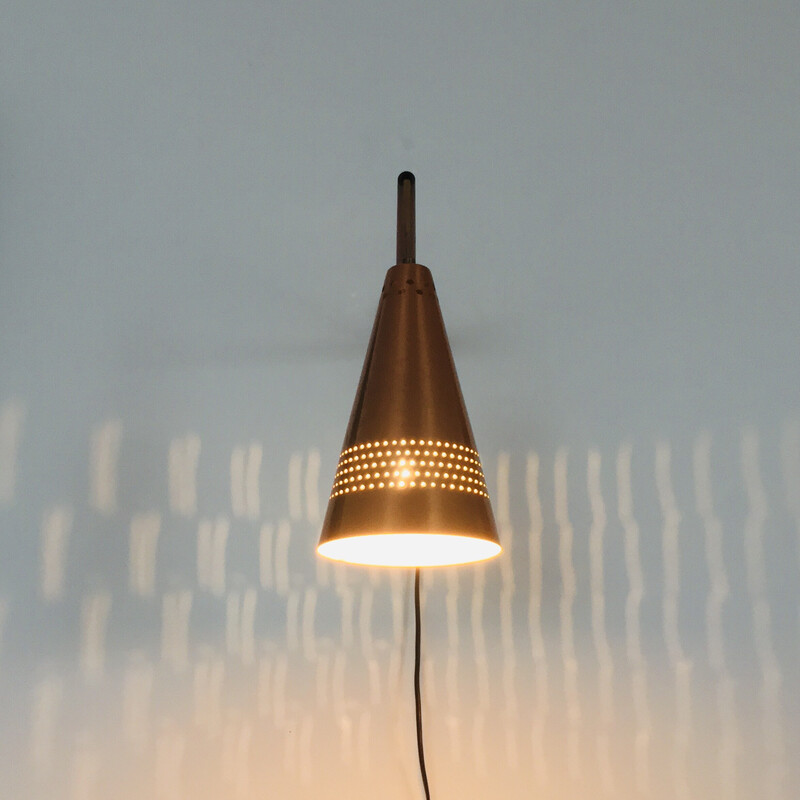 Vintage copper and teak wall lamp model S 1718 by Hans-Agne Jakobsson, Sweden 1960