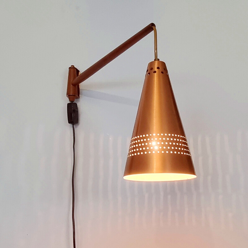 Vintage copper and teak wall lamp model S 1718 by Hans-Agne Jakobsson, Sweden 1960