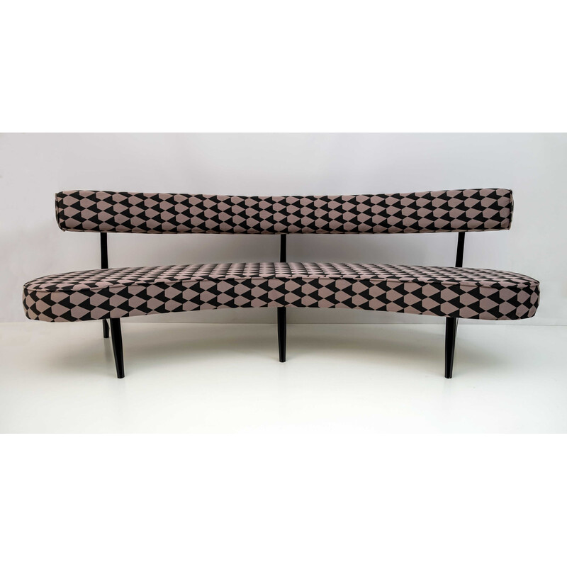 Vintage curved sofa in wood and fabric by Vladimir Kagan, 1980