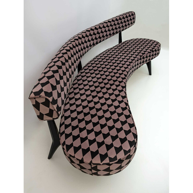 Vintage curved sofa in wood and fabric by Vladimir Kagan, 1980