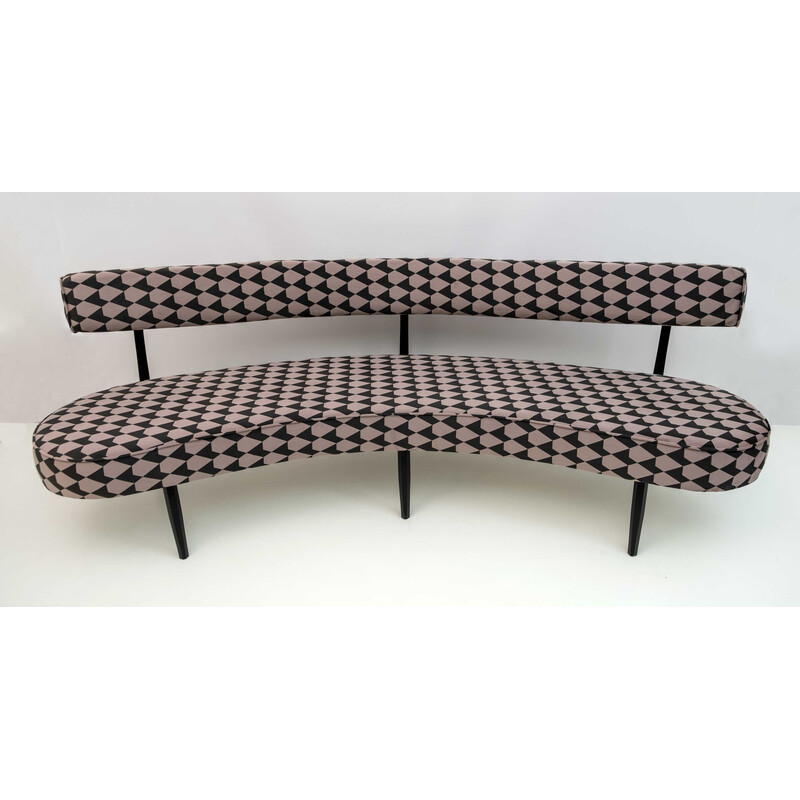 Vintage curved sofa in wood and fabric by Vladimir Kagan, 1980