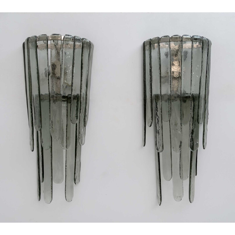 Par de candeeiros de parede vintage cascata em vidro Murano por Carlo Nason para Mazzega, 1960