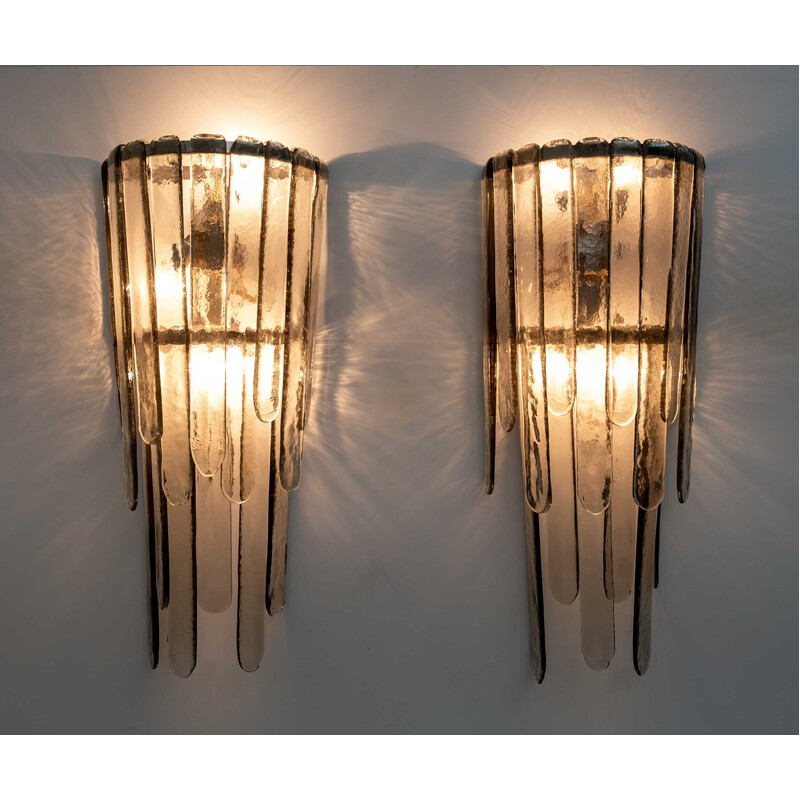 Pair of vintage wall lamps cascade in Murano glass by Carlo Nason for Mazzega, 1960