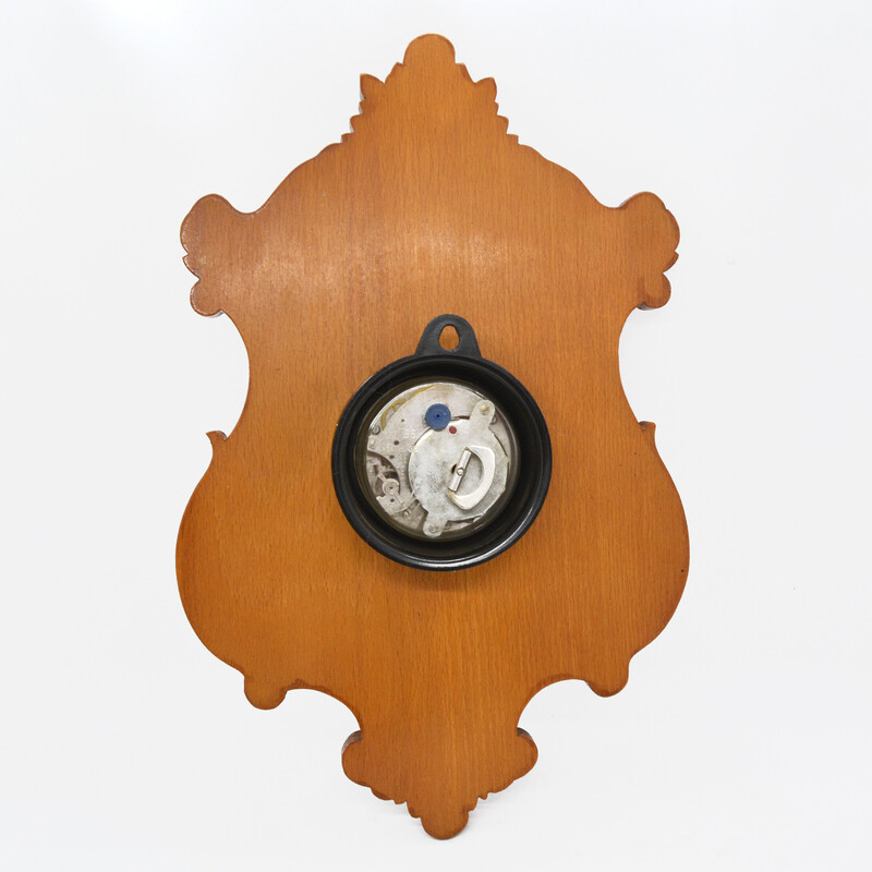 Reloj de pared de madera rústica vintage de Ebg, Alemania Años 60
