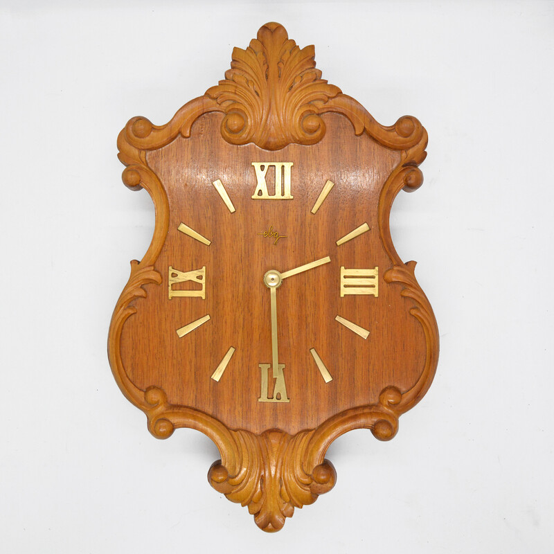 Relógio de parede de madeira rústico Vintage, por Ebg, Alemanha Anos 60