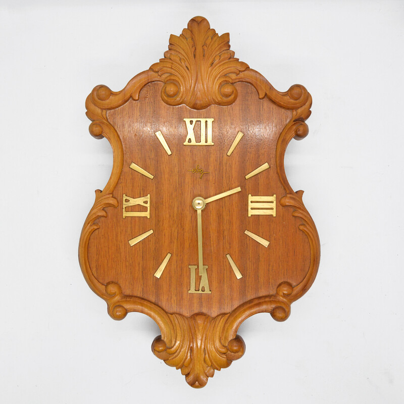 Vintage rustic wooden wall clock by Ebg, Germany 1960s