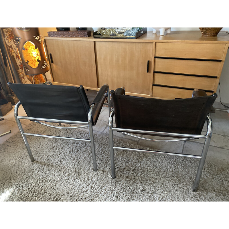 Pair of vintage Klinte brown leather armchairs by Tord Bjorklund for Ikea, Sweden 1980