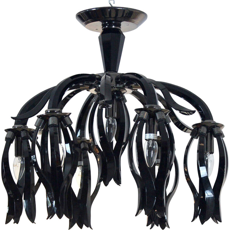 Vintage black glass chandelier by Barovier and Toso, Italy