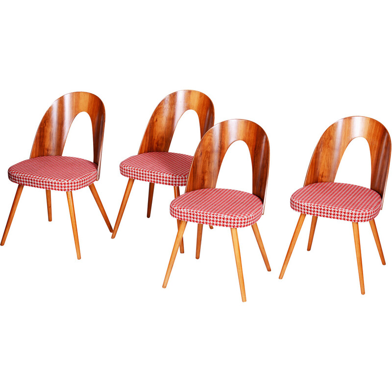 Ensemble de 4 chaises vintage en hêtre, noyer et tissu par Antonin Suman, Tchécoslovaquie 1950