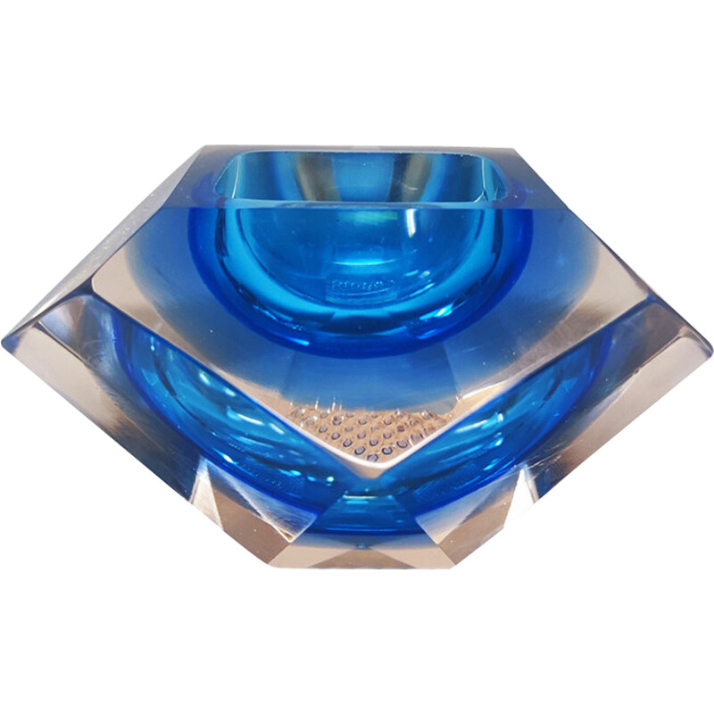 Vintage blue ashtray by Flavio Poli for Seguso, Italy 1960s