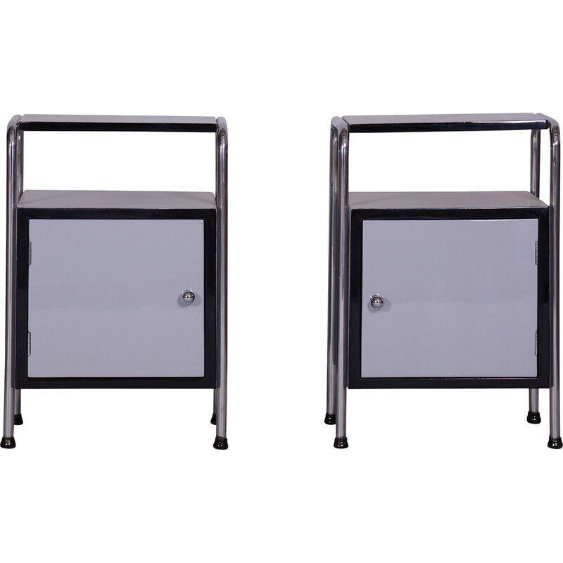 Pair of vintage chrome-plated steel bed-side tables by Vichr, Czechoslovakia 1930