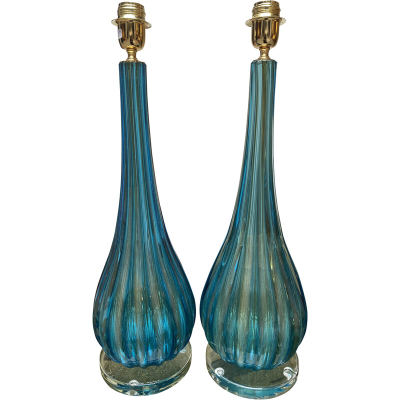 paire de lampes vintage - verre bleu