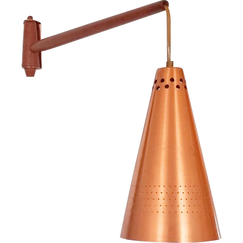 Vintage copper and teak wall lamp model S 1718 by Hans-Agne Jakobsson, Sweden 1960