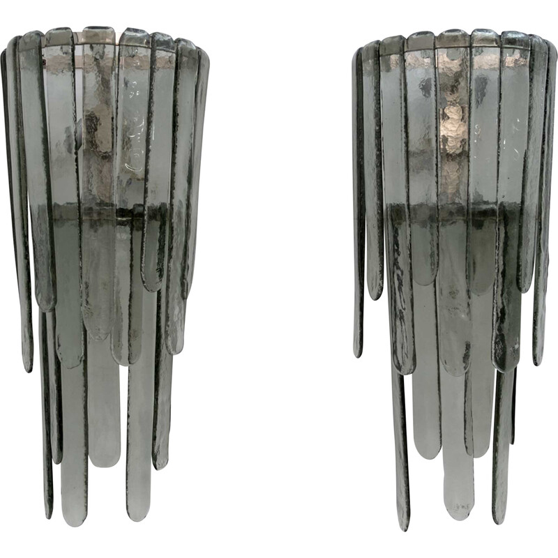 Pair of vintage wall lamps cascade in Murano glass by Carlo Nason for Mazzega, 1960