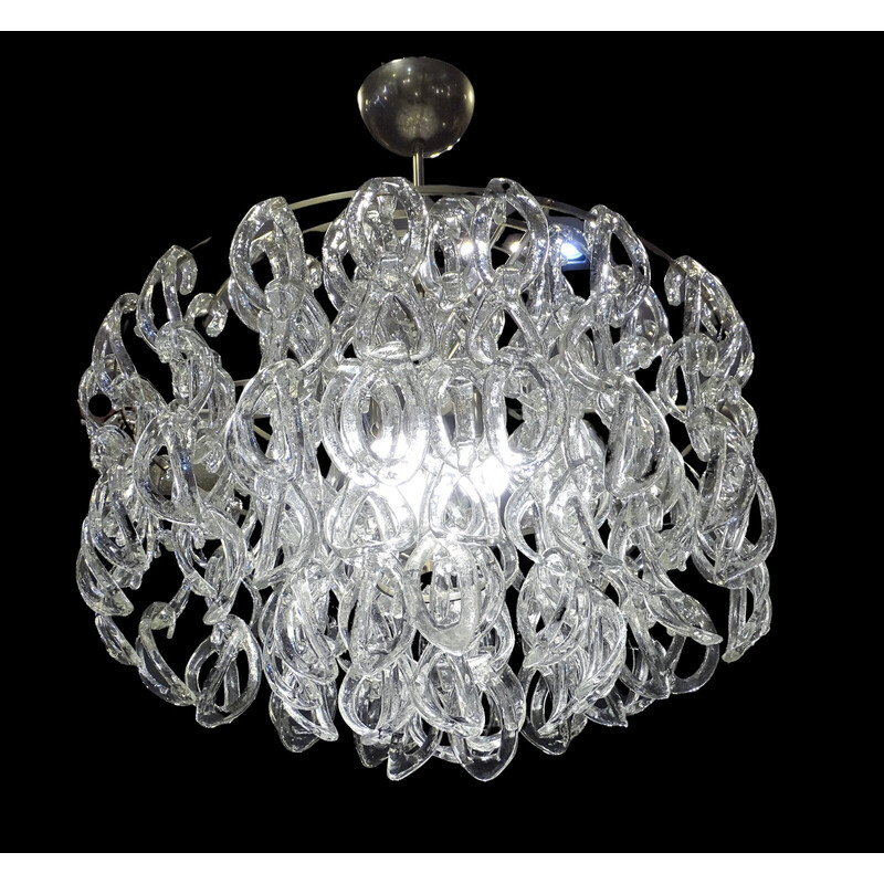 Lámpara de techo vintage de cristal de Murano de Angelo Mangiarotti para Leucos, Italia años 70
