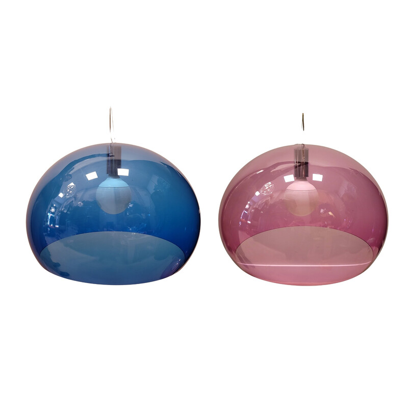 Paar vintage Pendelleuchten Modell Fl/Y in blau und rosa von Ferruccio Laviani für Kartell, Italien 1980-1990er