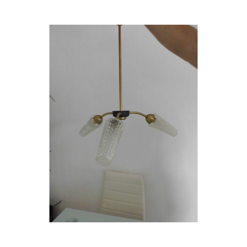 Brass and glass spider hanging lamp - 1960s