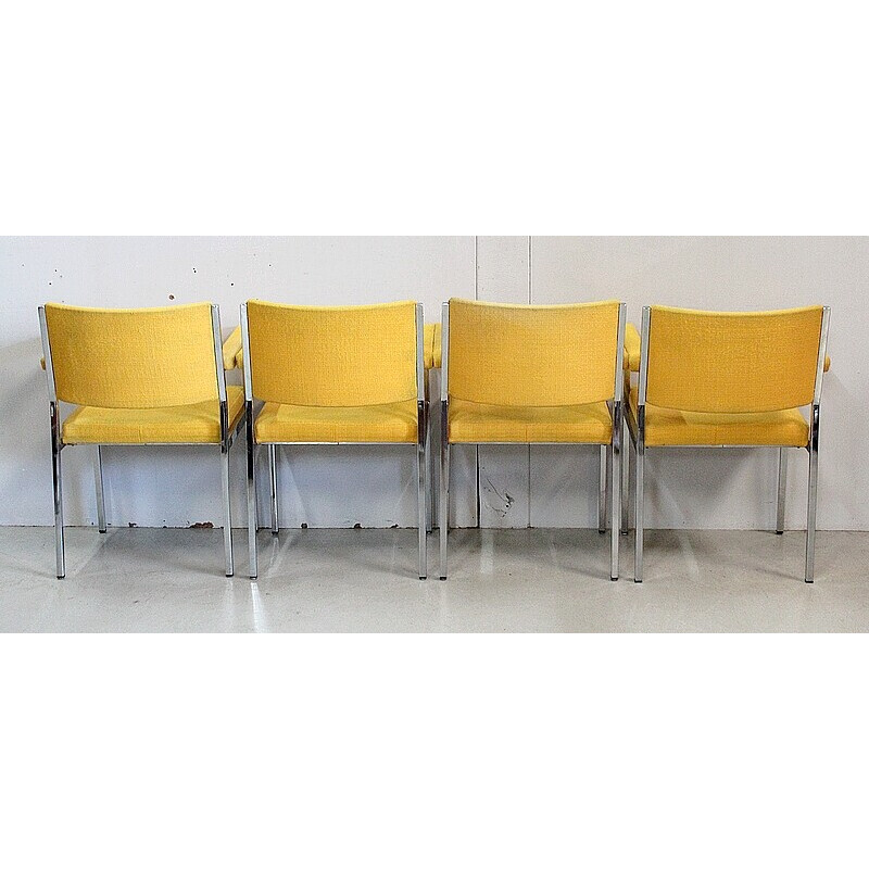 Set of 4 vintage chromed metal armchairs, 1970