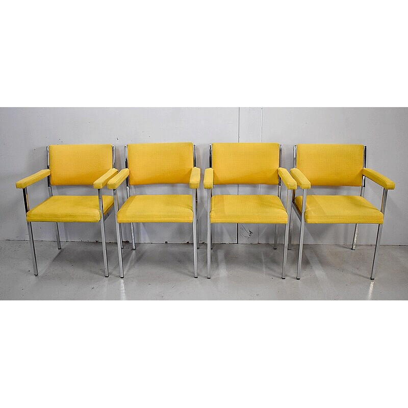 Set of 4 vintage chromed metal armchairs, 1970