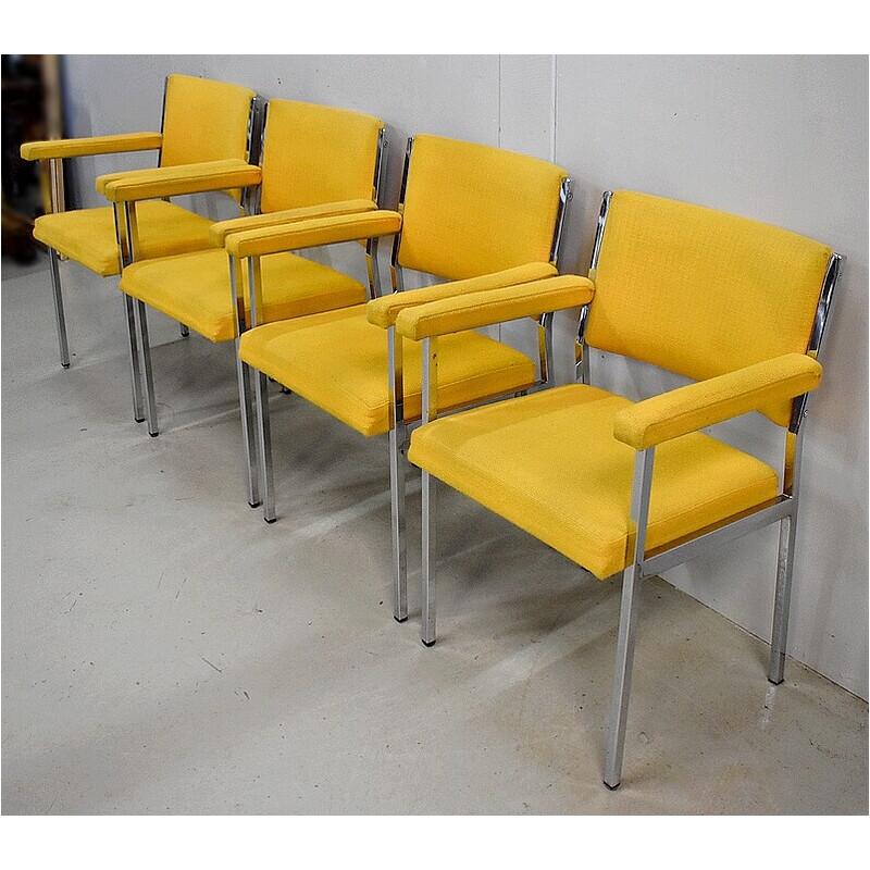 Set of 4 vintage chromed metal armchairs, 1970