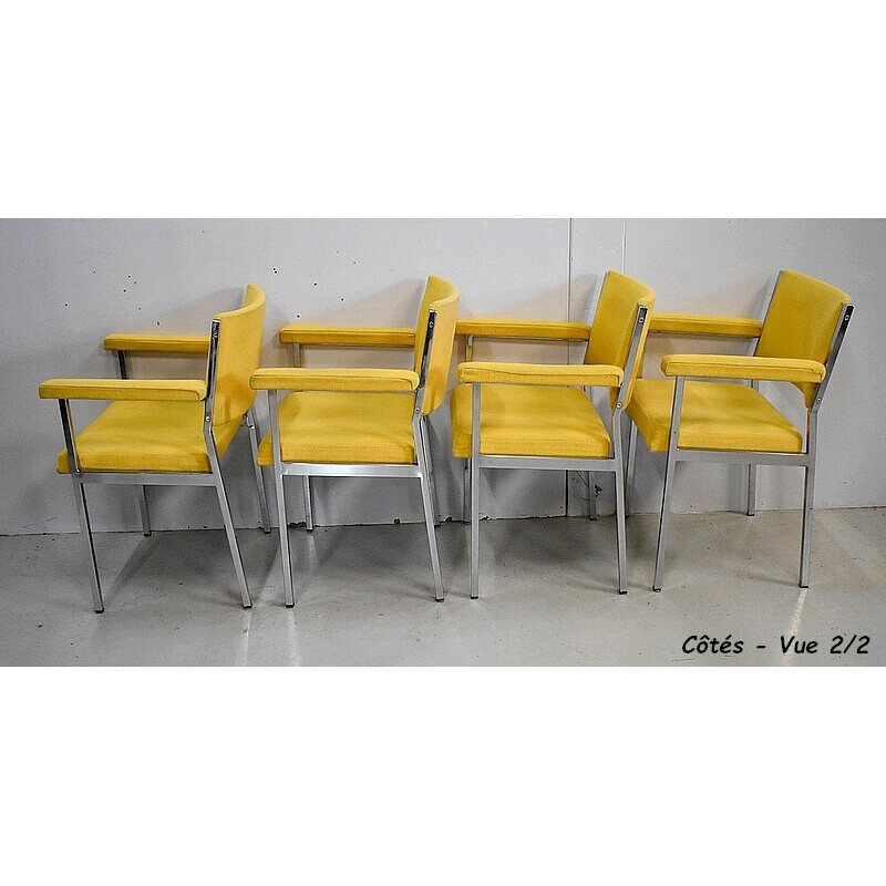 Suite de 4 fauteuils vintage en métal chromé, 1970