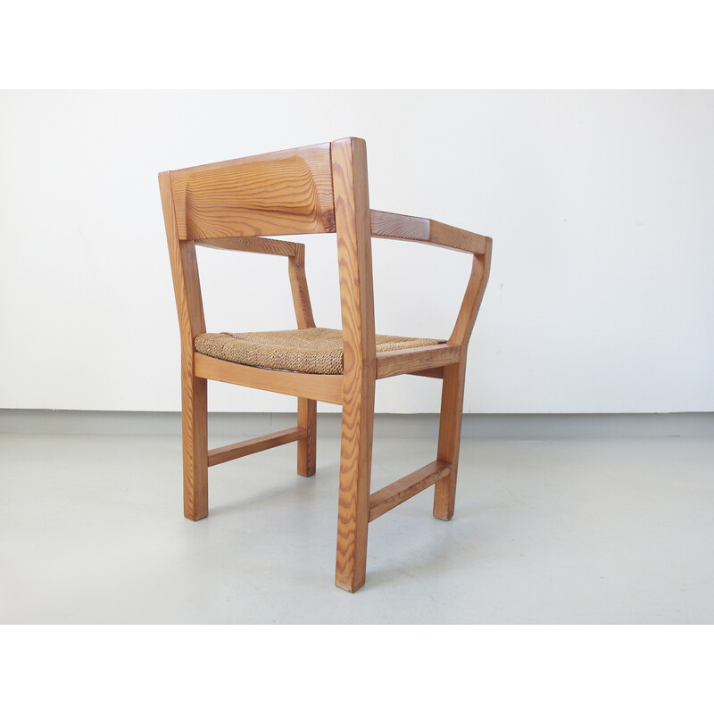 Set of 4 vintage solid pine dining chairs by Tage Poulsen for Gramrode Møbler, Denmark 1974
