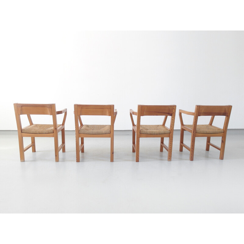 Ensemble de 4 chaises vintage en pin massif par Tage Poulsen pour Gramrode Møbler, Danemark 1974