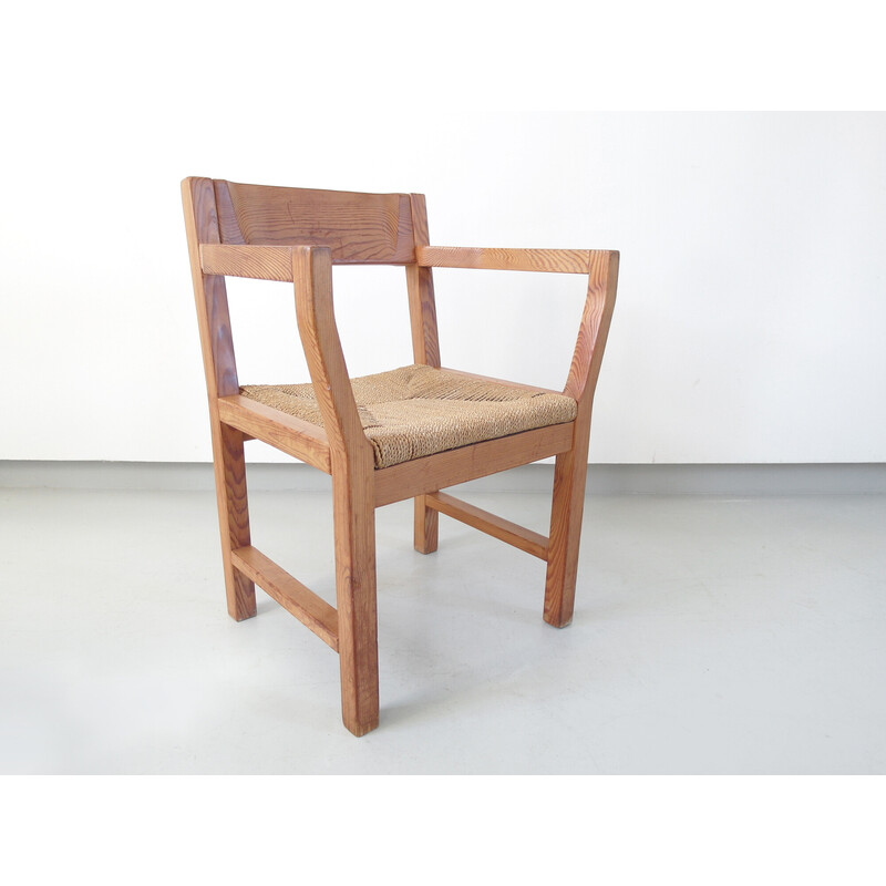 Set of 4 vintage solid pine dining chairs by Tage Poulsen for Gramrode Møbler, Denmark 1974