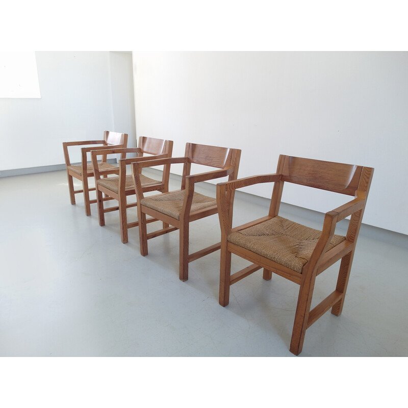 Set of 4 vintage solid pine dining chairs by Tage Poulsen for Gramrode Møbler, Denmark 1974