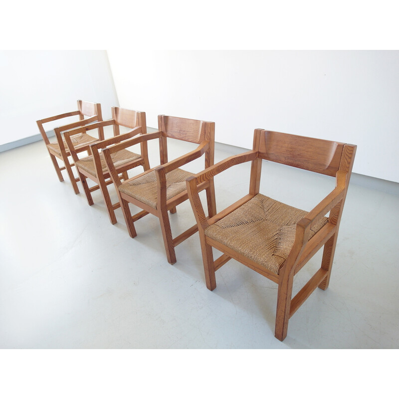 Conjunto de 4 cadeiras de jantar em pinho maciço vintage da Tage Poulsen para Gramrode Møbler, Dinamarca 1974