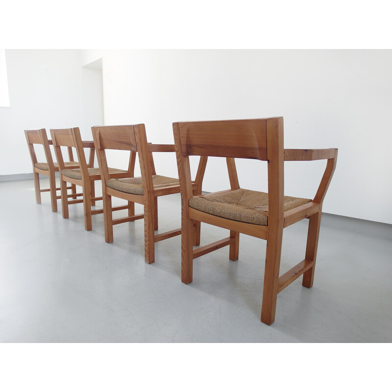 Set of 4 vintage solid pine dining chairs by Tage Poulsen for Gramrode Møbler, Denmark 1974