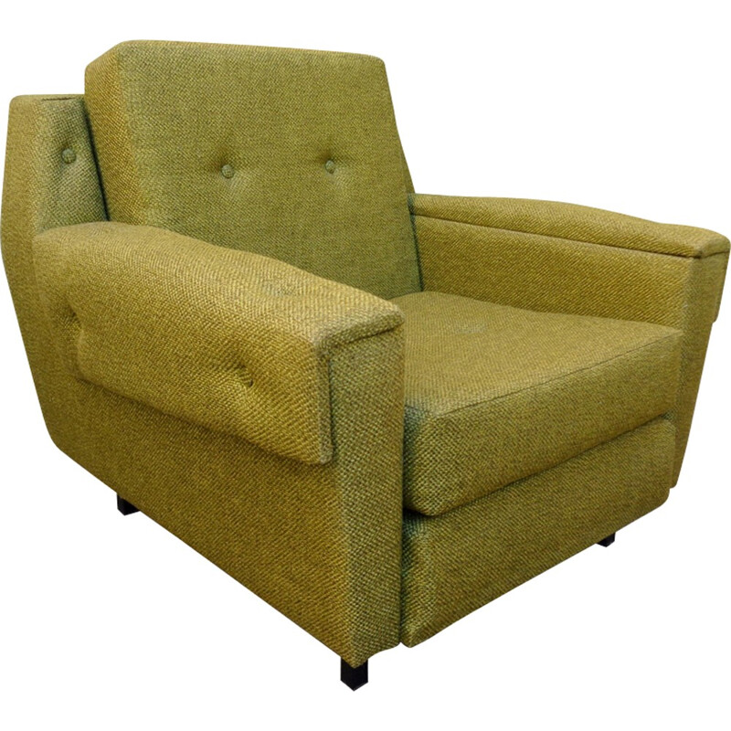 Armchair in green fabric with steel legs - 1950s 