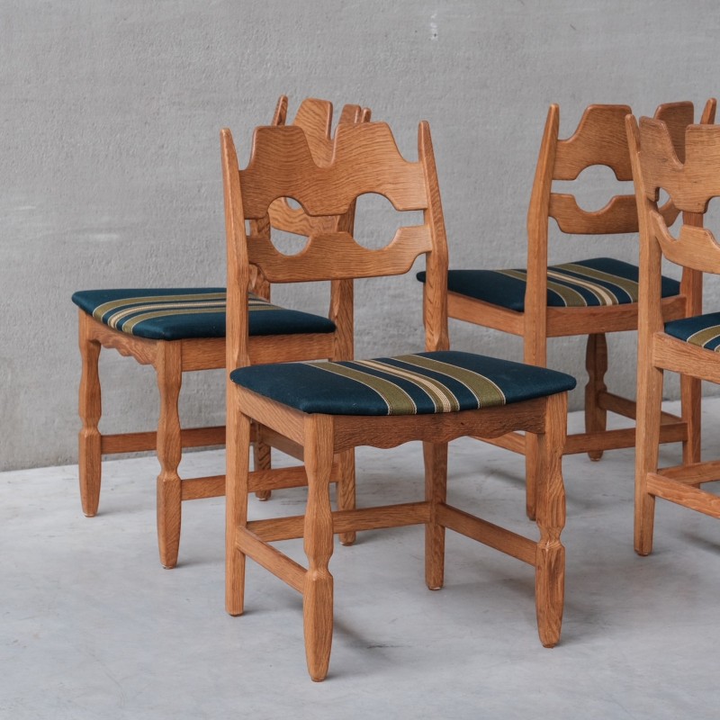 Set of 4 vintage oakwood dining chairs "Razor" by Henning Kjaernulf, Denmark 1960