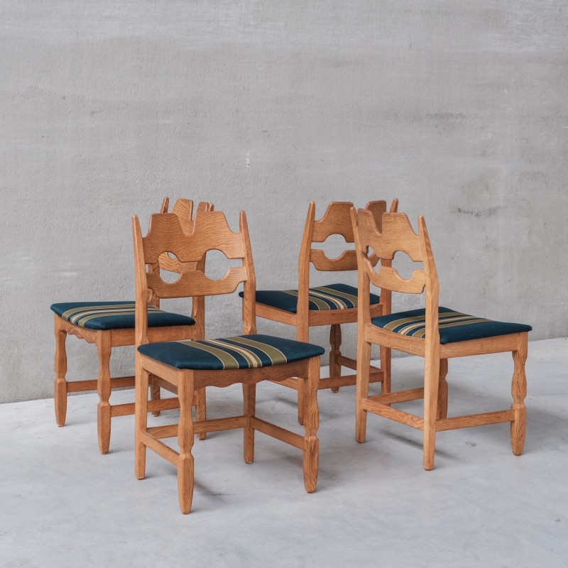 Set of 4 vintage oakwood dining chairs "Razor" by Henning Kjaernulf, Denmark 1960