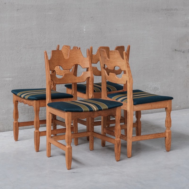 Set of 4 vintage oakwood dining chairs "Razor" by Henning Kjaernulf, Denmark 1960