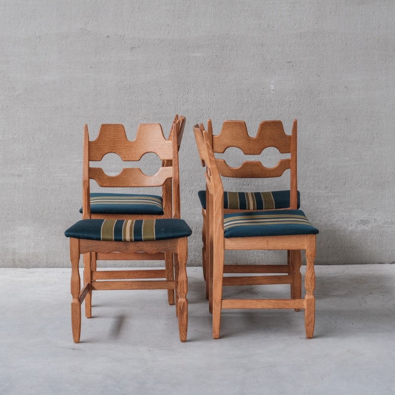 Set of 4 vintage oakwood dining chairs "Razor" by Henning Kjaernulf, Denmark 1960