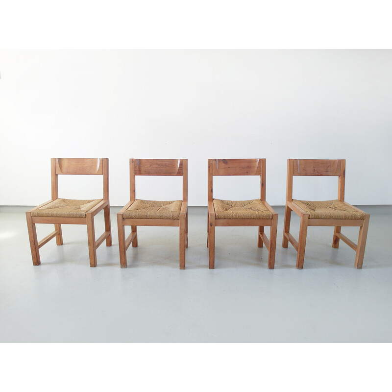 Conjunto de 4 cadeiras de jantar em pinho maciço vintage da Tage Poulsen para Gramrode Mobler, Dinamarca 1974