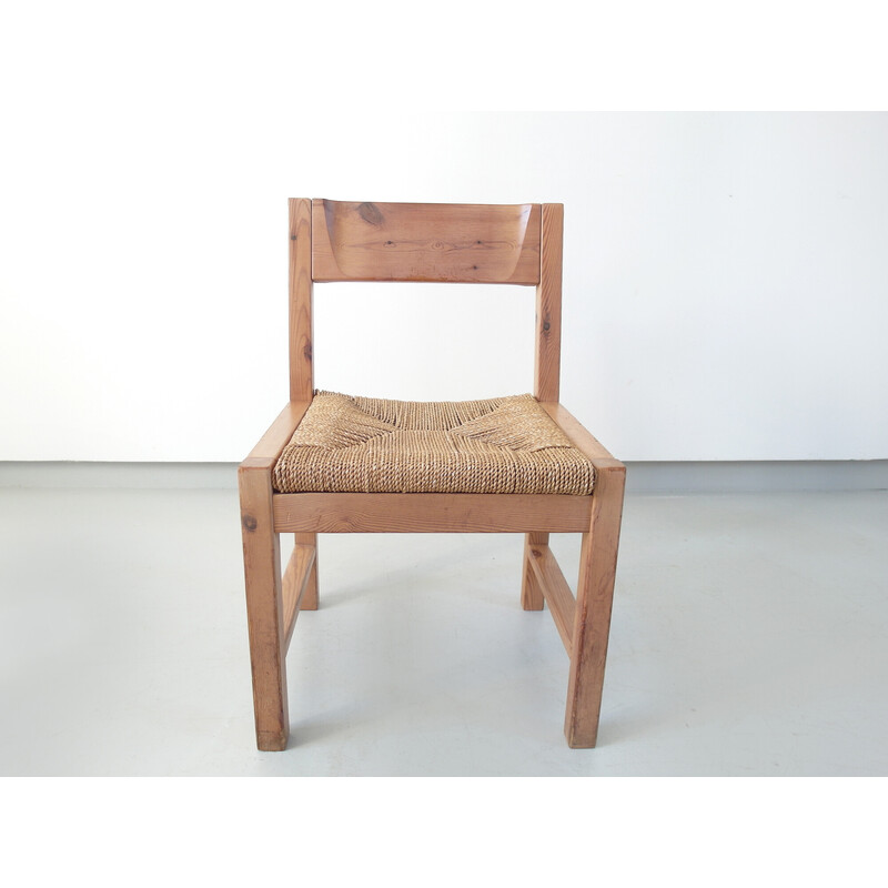 Set of 4 vintage solid pine dining chairs by Tage Poulsen for Gramrode Mobler, Denmark 1974