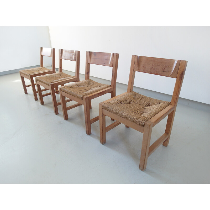 Set of 4 vintage solid pine dining chairs by Tage Poulsen for Gramrode Mobler, Denmark 1974