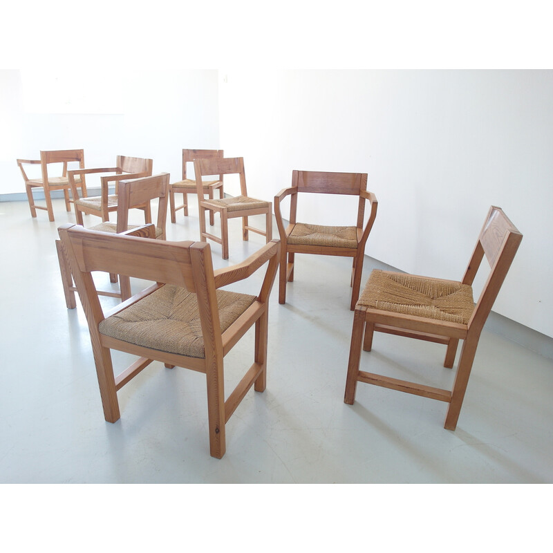 Set of 4 vintage solid pine dining chairs by Tage Poulsen for Gramrode Mobler, Denmark 1974