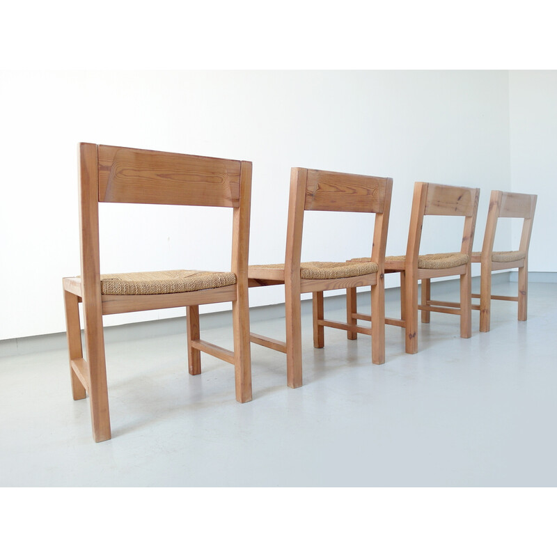 Set of 4 vintage solid pine dining chairs by Tage Poulsen for Gramrode Mobler, Denmark 1974