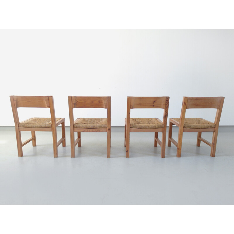 Conjunto de 4 cadeiras de jantar em pinho maciço vintage da Tage Poulsen para Gramrode Mobler, Dinamarca 1974