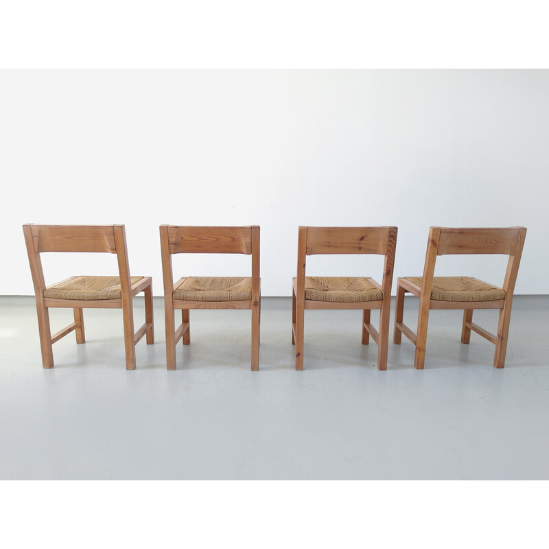 Set of 4 vintage solid pine dining chairs by Tage Poulsen for Gramrode Mobler, Denmark 1974