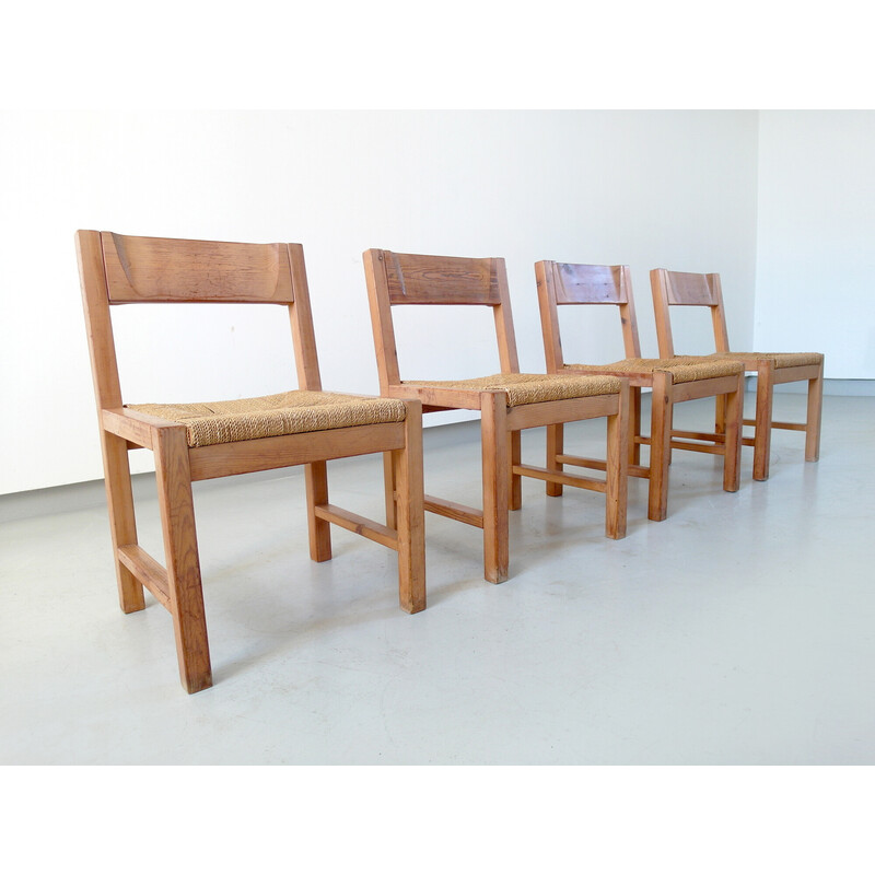 Set of 4 vintage solid pine dining chairs by Tage Poulsen for Gramrode Mobler, Denmark 1974