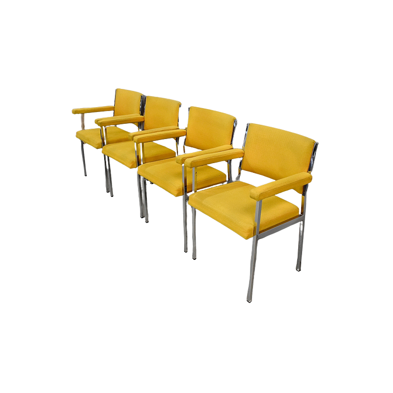 Set of 4 vintage chromed metal armchairs, 1970