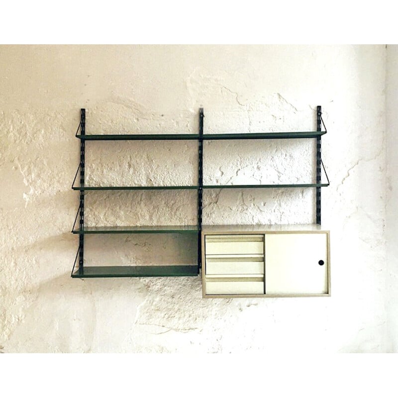 Vintage green and gray metal wall unit by Tjerk Reijenga for Pilastro, 1960