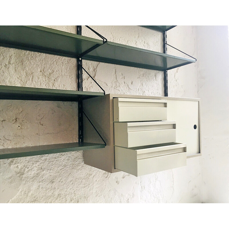 Vintage green and gray metal wall unit by Tjerk Reijenga for Pilastro, 1960