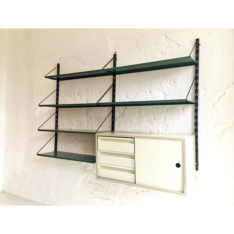 Vintage green and gray metal wall unit by Tjerk Reijenga for Pilastro, 1960